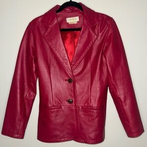Bloomingdale's Red Leather Blazer Jacket